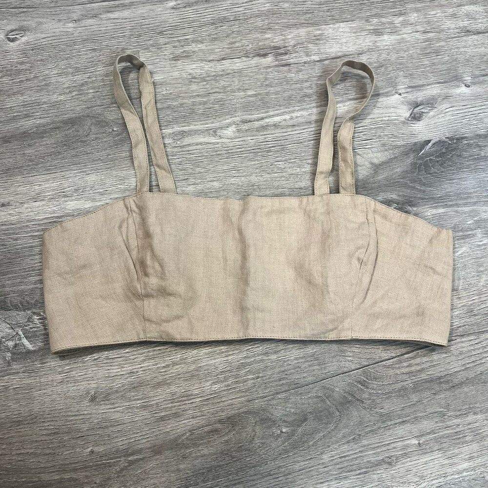 FREE PEOPLE Linen Blend Cropped Tank tan/beige Removable Straps NWOT large